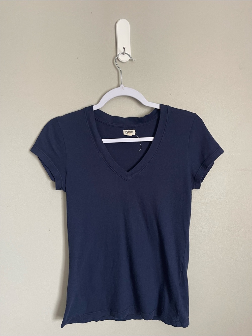 L'AGENCE Navy Blue V-Neck Short Sleeve Cotton Tee Sz SP